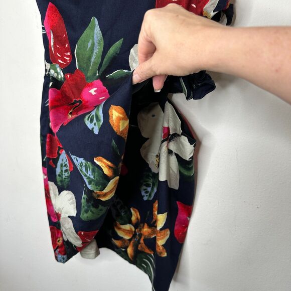 Zara Navy Red White Floral 3 Side Tie One Shoulder Mini Dress Side Zip Medium - Picture 5 of 11